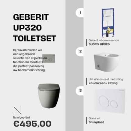 WC pack compleet set ophang Uni wit met geïntegreerde bidet Warm & koud met softclose WC bril & Geberit UP320