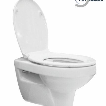 Wandcloset Trevi Rimless met Ultimo 3.0 toiletzitting Soft-close en Quick release glans wit