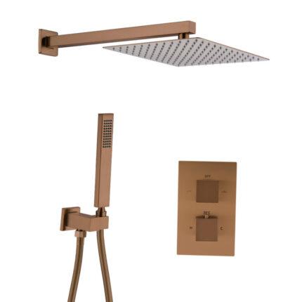 Inbouwregendoucheset Palermo Vierkant 30cm Geborsteld koper