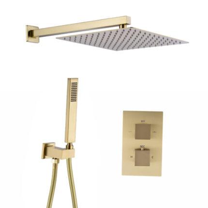 Inbouwregendoucheset Palermo Vierkant 30cm Geborsteld goud