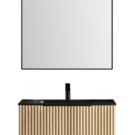 badmeubel compleet 80 cm naturel eik/mat zwart