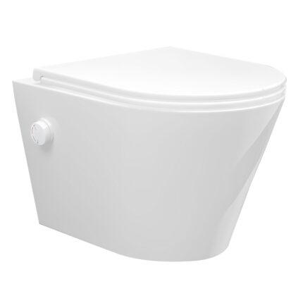 Vesta wandcloset rimless met bidetkraan warm koud water met Flatline toiletzitting glans wit