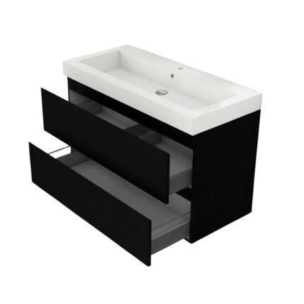Torino badkamermeubel Mat zwart Greeploos incl. Poly wastafel (set)